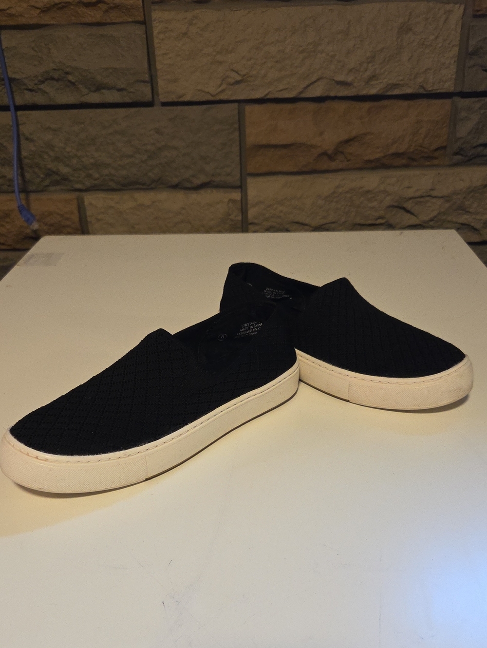 Time and Tru Black Knit Slip-On Sneakers with White Sole